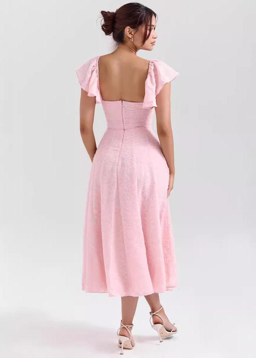 Schulterfreies Kleid Damen Midi | Midikleid Damen Flatterärmel Herzausschnitt | One Shoulder Kleid Damen Elegant