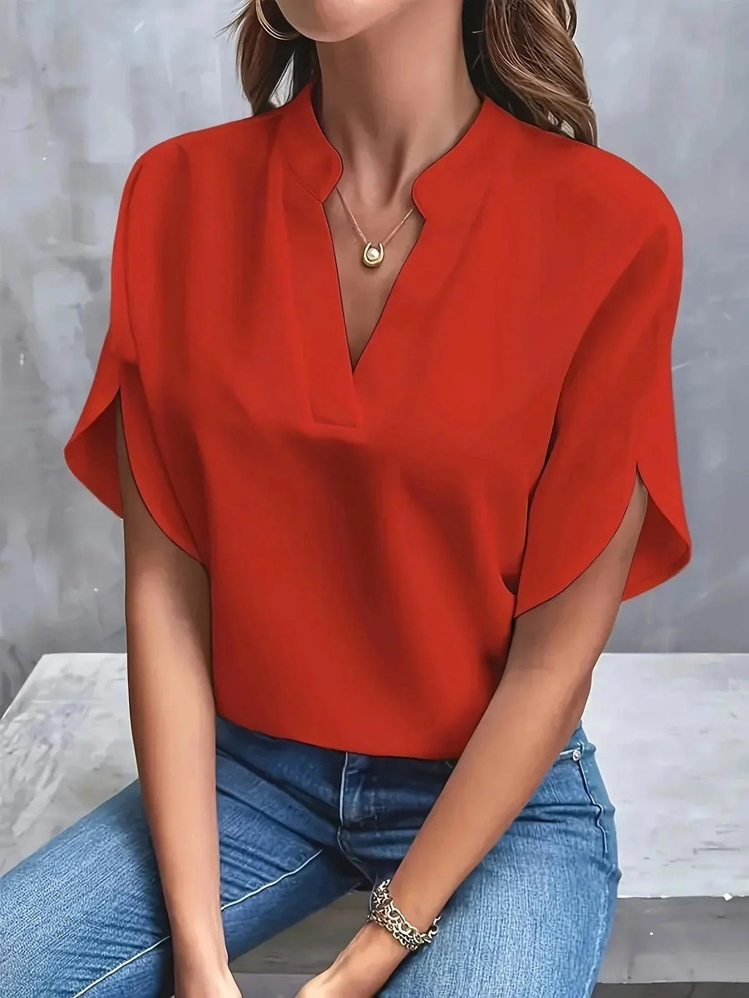 Bluse Damen V-Ausschnitt Kurzarm Elegant | Blusen Damen Sommer Leicht Schmeichelnd | Damenbluse Casual Büro Vielseitig