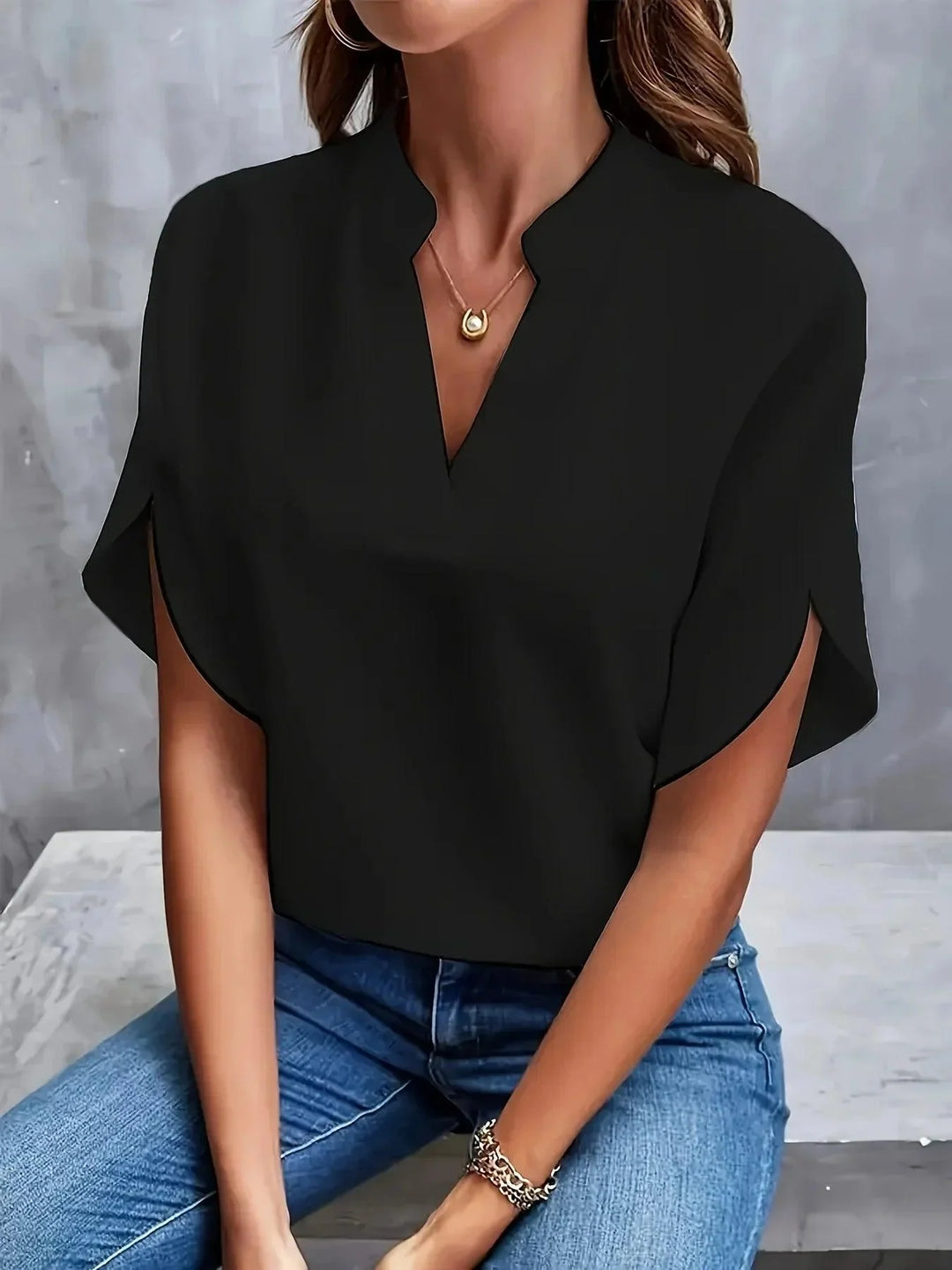 Bluse Damen V-Ausschnitt Kurzarm Elegant | Blusen Damen Sommer Leicht Schmeichelnd | Damenbluse Casual Büro Vielseitig
