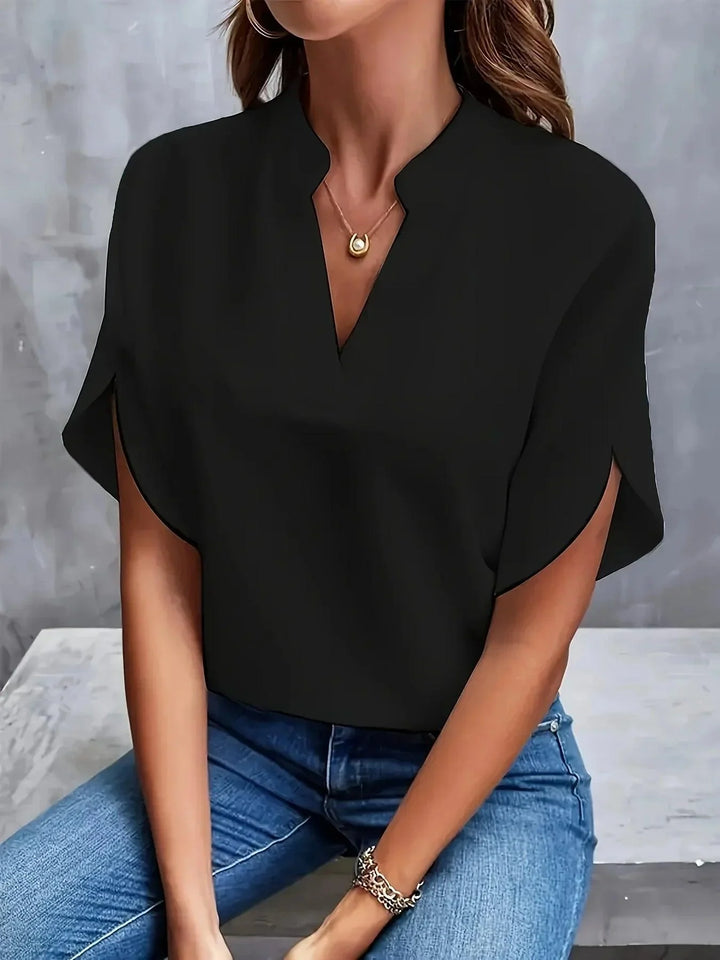 Bluse Damen V-Ausschnitt Kurzarm Elegant | Blusen Damen Sommer Leicht Schmeichelnd | Damenbluse Casual Büro Vielseitig