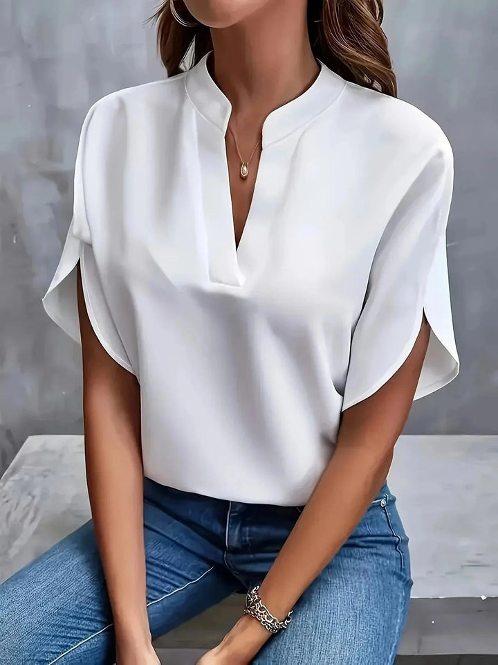 Bluse Damen V-Ausschnitt Kurzarm Elegant | Blusen Damen Sommer Leicht Schmeichelnd | Damenbluse Casual Büro Vielseitig