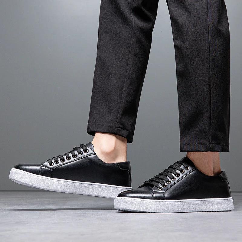 Herren Sneaker Leder Formal | Schnürung Weisse Sohle Smart | Halbschuhe Business Casual