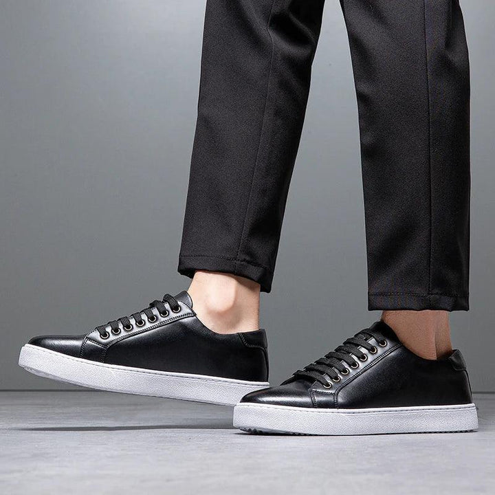 Herren Sneaker Leder Formal | Schnürung Weisse Sohle Smart | Halbschuhe Business Casual
