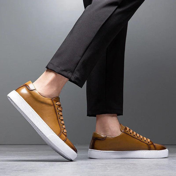 Herren Sneaker Leder Formal | Schnürung Weisse Sohle Smart | Halbschuhe Business Casual