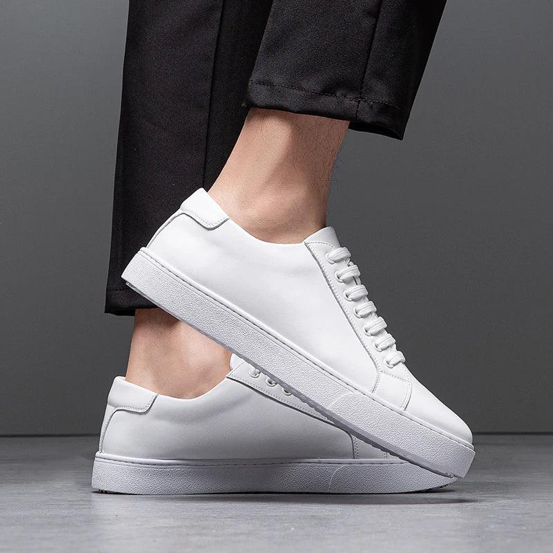 Herren Sneaker Leder Formal | Schnürung Weisse Sohle Smart | Halbschuhe Business Casual