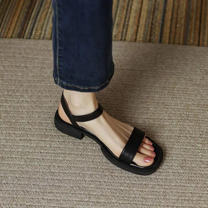 Sandalen Damen Flach | Riemchen Sandalen Damen Offene Zehen | Sommerschuhe Damen Bequem Schwarz