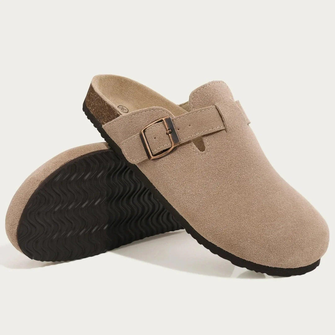 Clogs Herren Wildleder | Pantoletten mit Schnalle | Hausschuhe Herren Bequem