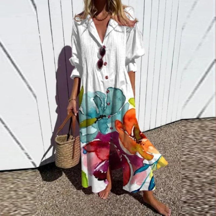 Sommerkleid Damen Blumendruck Boho | Freizeitkleid Damen Fliessend Sommer | Damen Strandkleid Leicht Bunt