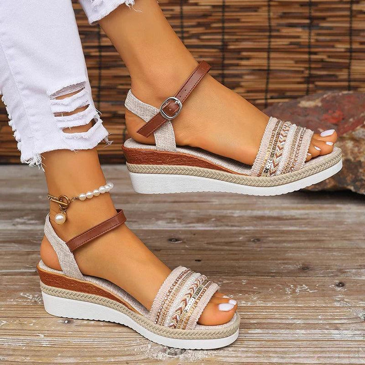 Plateau Sandalen Damen Glitzer | Keilabsatz Boho Perlen | Sommersandalen Verstellbar Strand