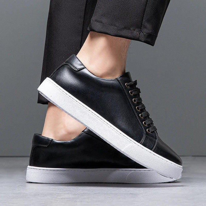 Herren Sneaker Leder Formal | Schnürung Weisse Sohle Smart | Halbschuhe Business Casual