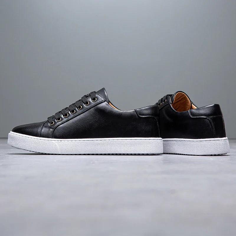 Herren Sneaker Leder Formal | Schnürung Weisse Sohle Smart | Halbschuhe Business Casual