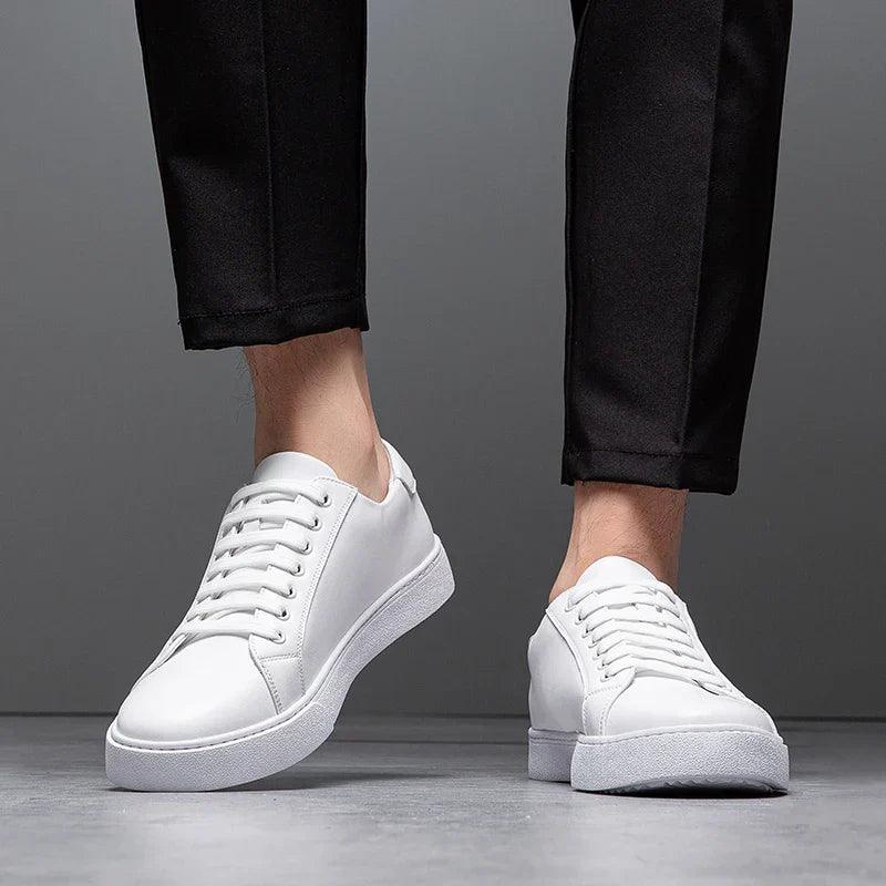 Herren Sneaker Leder Formal | Schnürung Weisse Sohle Smart | Halbschuhe Business Casual