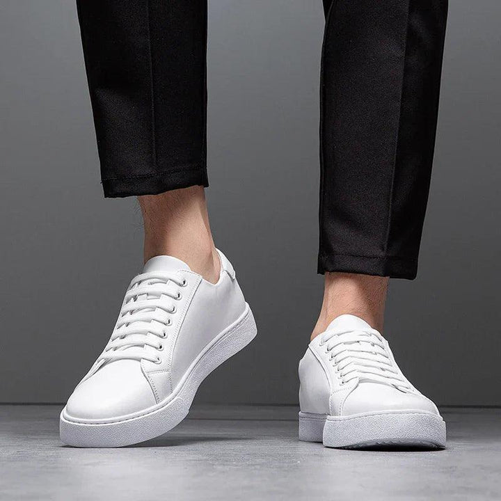 Herren Sneaker Leder Formal | Schnürung Weisse Sohle Smart | Halbschuhe Business Casual
