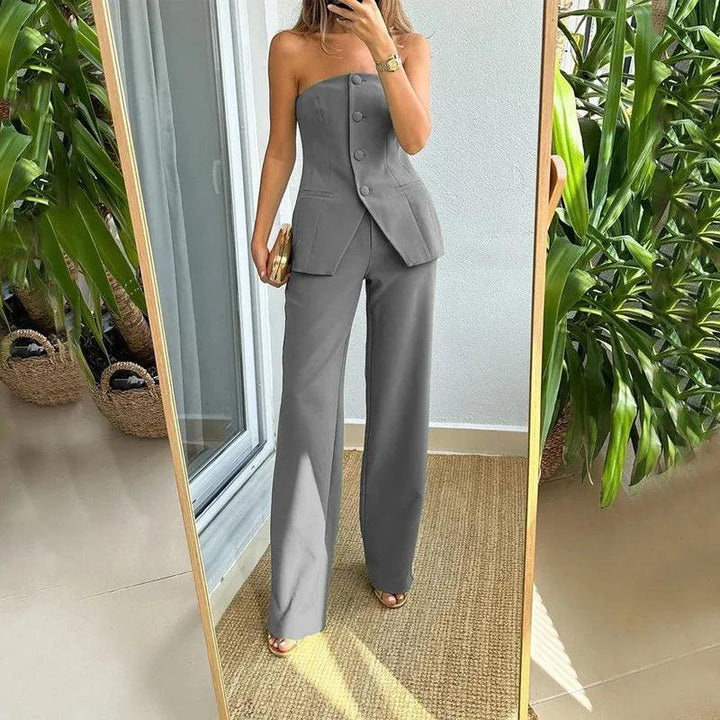 Hosenanzug Damen Modern | Anzug Damen Weitbein Hose | Hochzeitsgast Outfit Damen Trägerlos