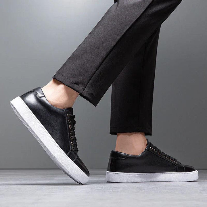 Herren Sneaker Leder Formal | Schnürung Weisse Sohle Smart | Halbschuhe Business Casual