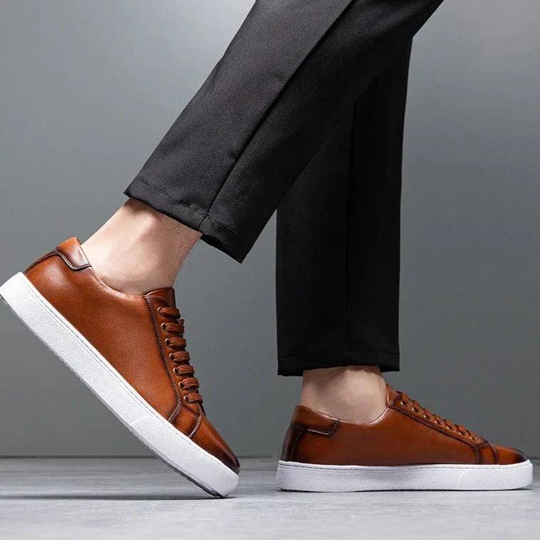 Herren Sneaker Leder Formal | Schnürung Weisse Sohle Smart | Halbschuhe Business Casual