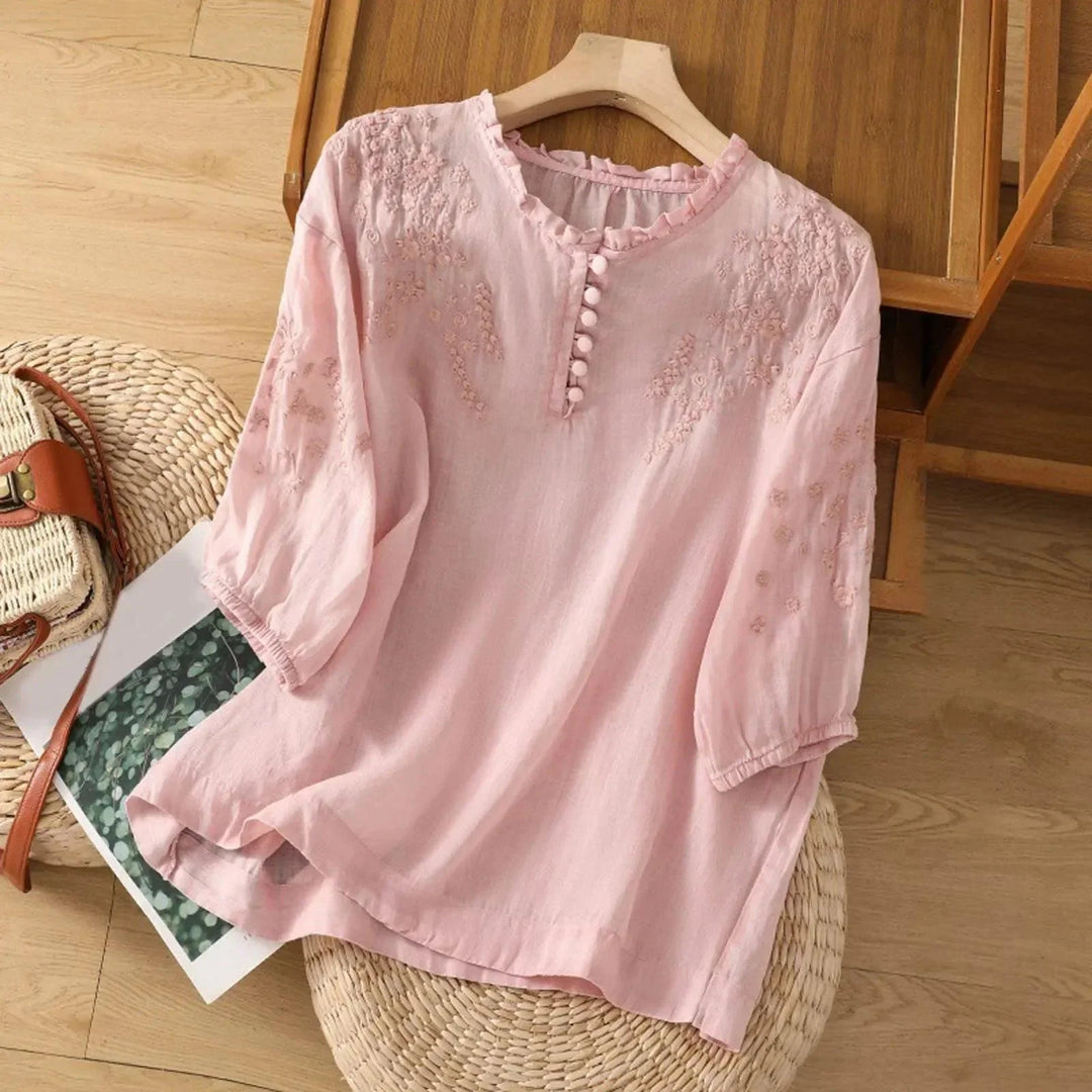 Blusen Damen Elegant Stickerei Langarm | Damenbluse Baumwolle Romantisch | Bluse Damen Langarm Festlich Bestickt