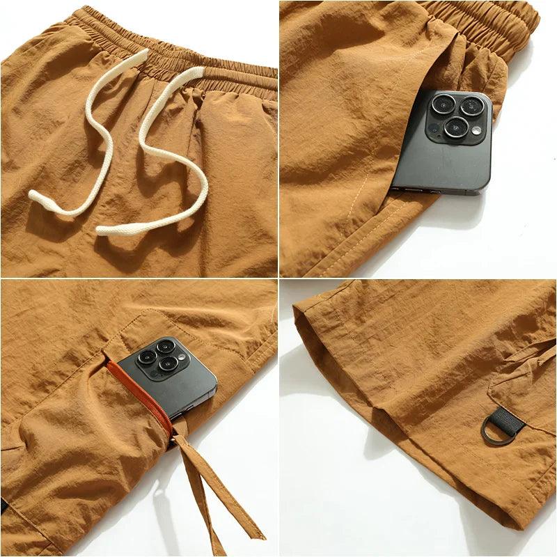 Herren Cargo Shorts | Elastischer Bund Kordelzug Taschen | Sommershorts Casual Praktisch