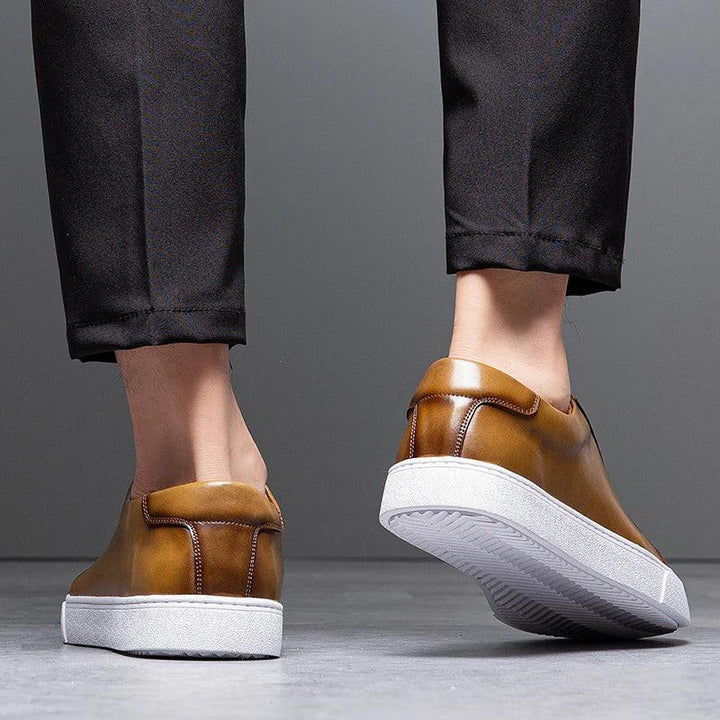 Herren Sneaker Leder Formal | Schnürung Weisse Sohle Smart | Halbschuhe Business Casual