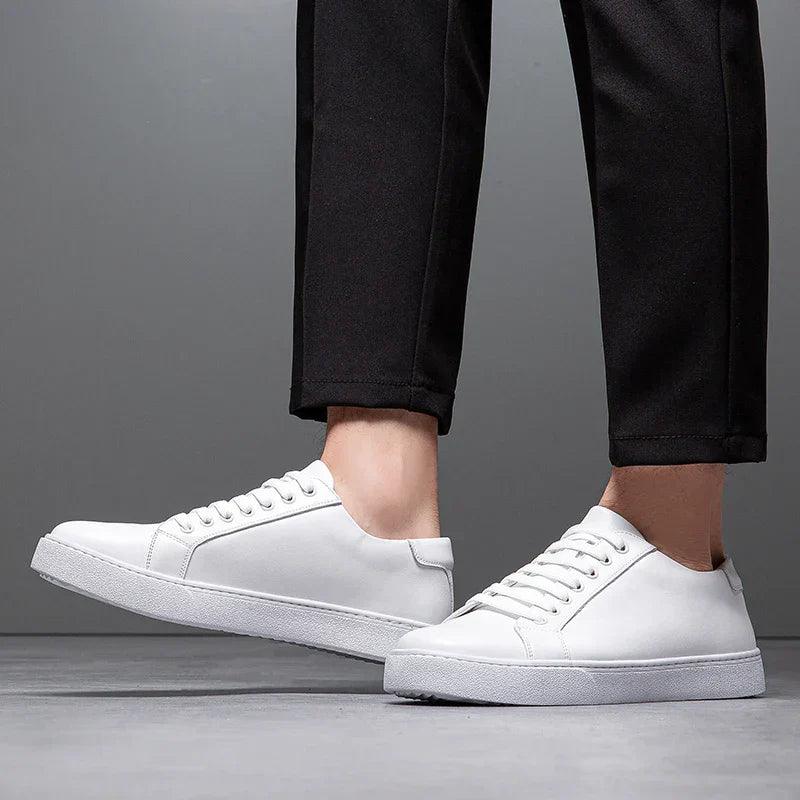 Herren Sneaker Leder Formal | Schnürung Weisse Sohle Smart | Halbschuhe Business Casual