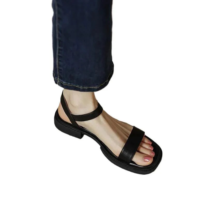 Sandalen Damen Flach | Riemchen Sandalen Damen Offene Zehen | Sommerschuhe Damen Bequem Schwarz