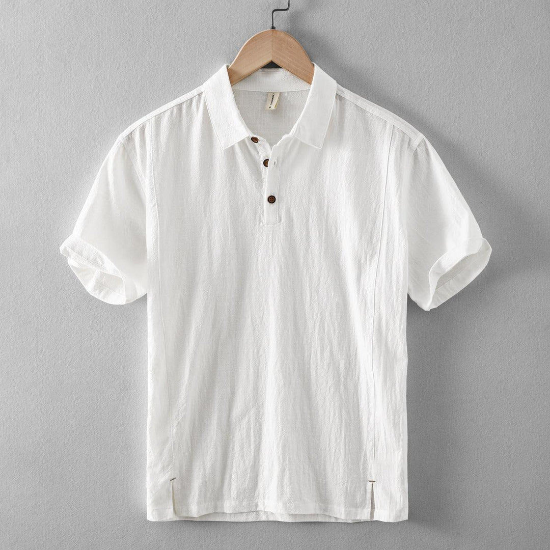 Pull-On Hemd Herren Leinenmischung | Männer Sommertop Spitzkragen | Lockeres Freizeithemd Zweiknopf
