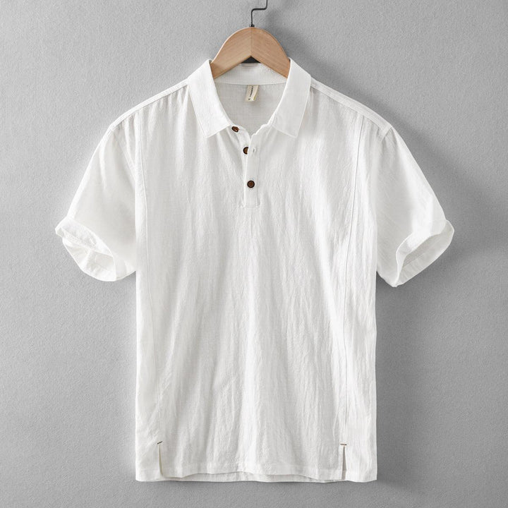 Pull-On Hemd Herren Leinenmischung | Männer Sommertop Spitzkragen | Lockeres Freizeithemd Zweiknopf