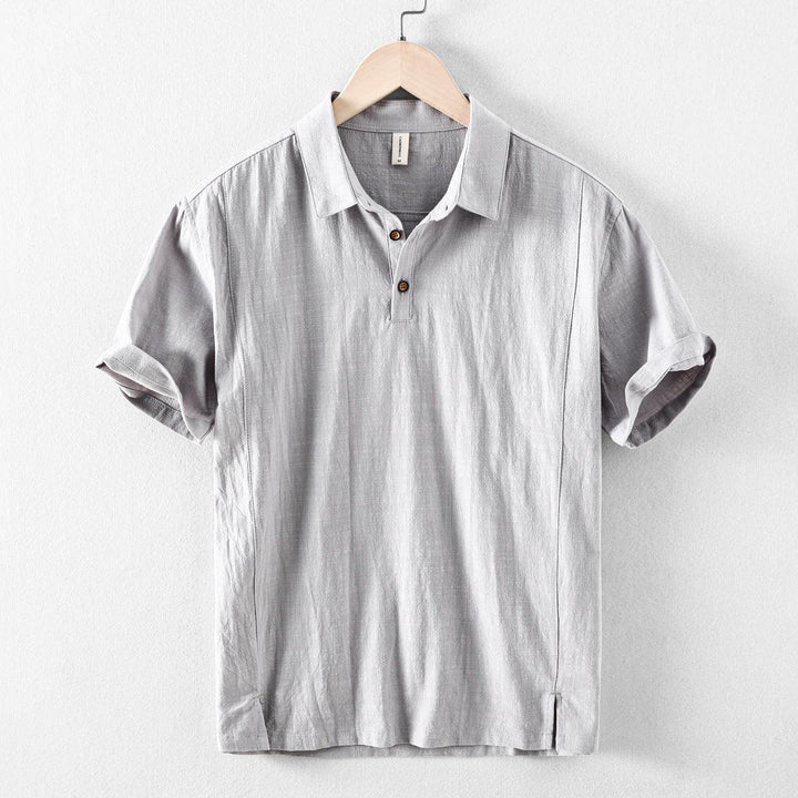 Pull-On Hemd Herren Leinenmischung | Männer Sommertop Spitzkragen | Lockeres Freizeithemd Zweiknopf