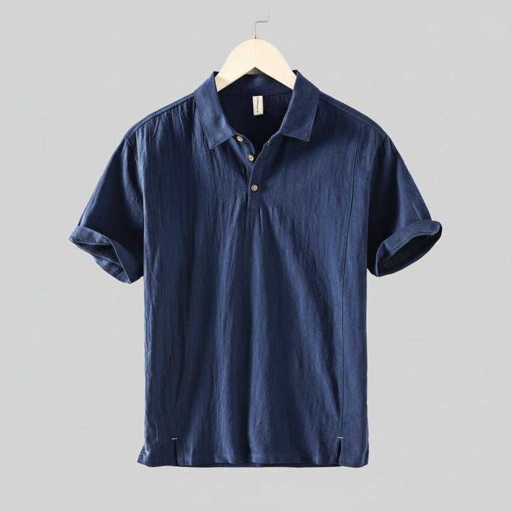 Pull-On Hemd Herren Leinenmischung | Männer Sommertop Spitzkragen | Lockeres Freizeithemd Zweiknopf