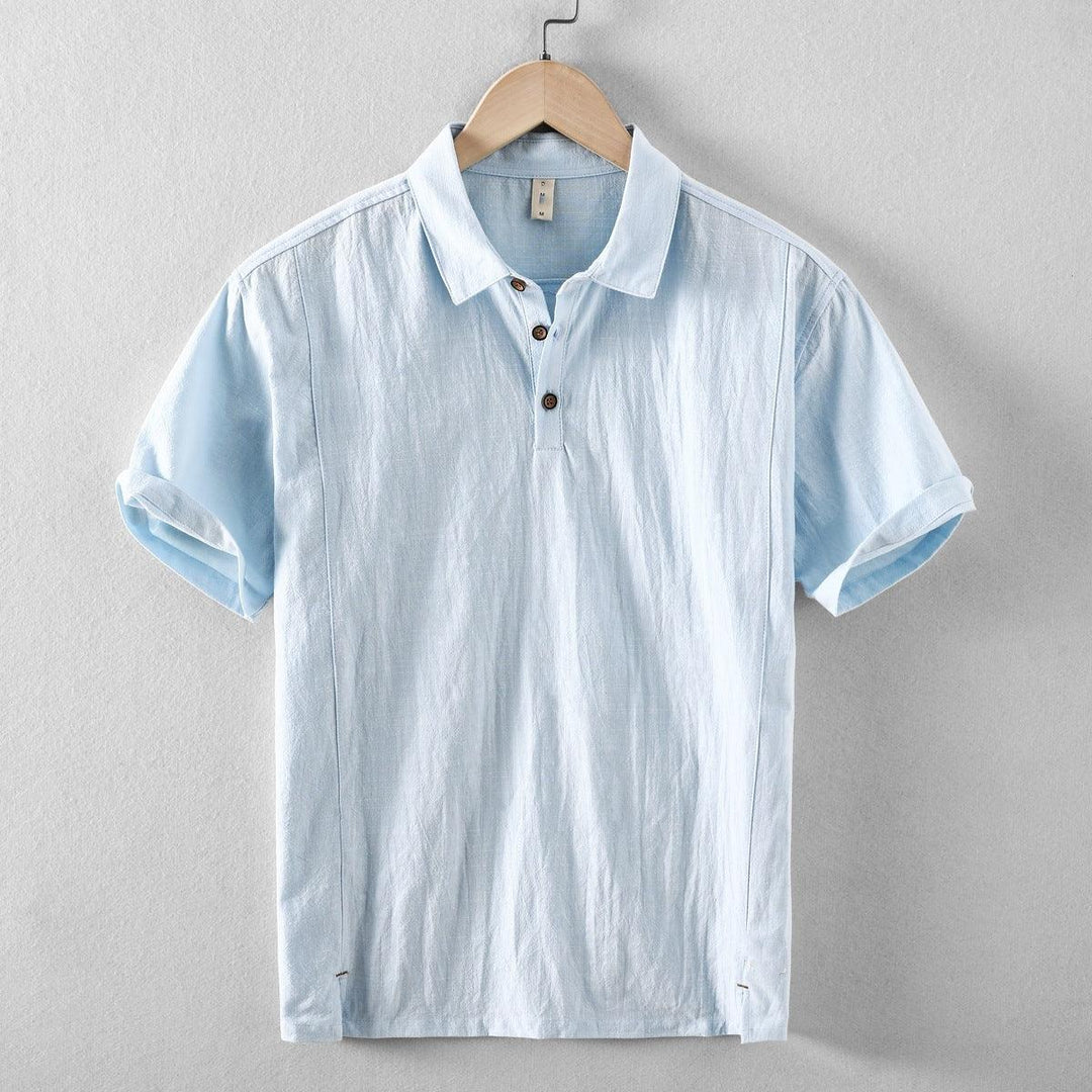 Pull-On Hemd Herren Leinenmischung | Männer Sommertop Spitzkragen | Lockeres Freizeithemd Zweiknopf