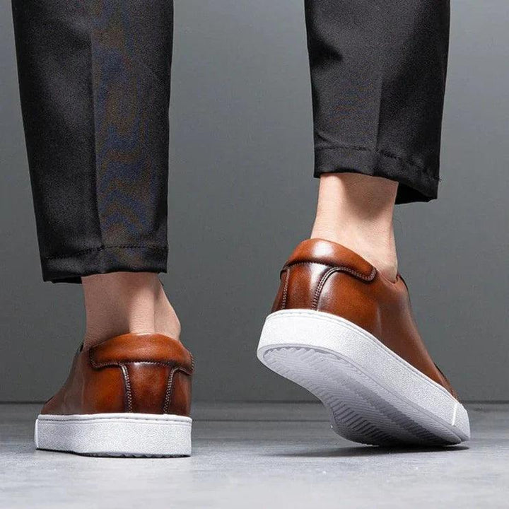 Herren Sneaker Leder Formal | Schnürung Weisse Sohle Smart | Halbschuhe Business Casual