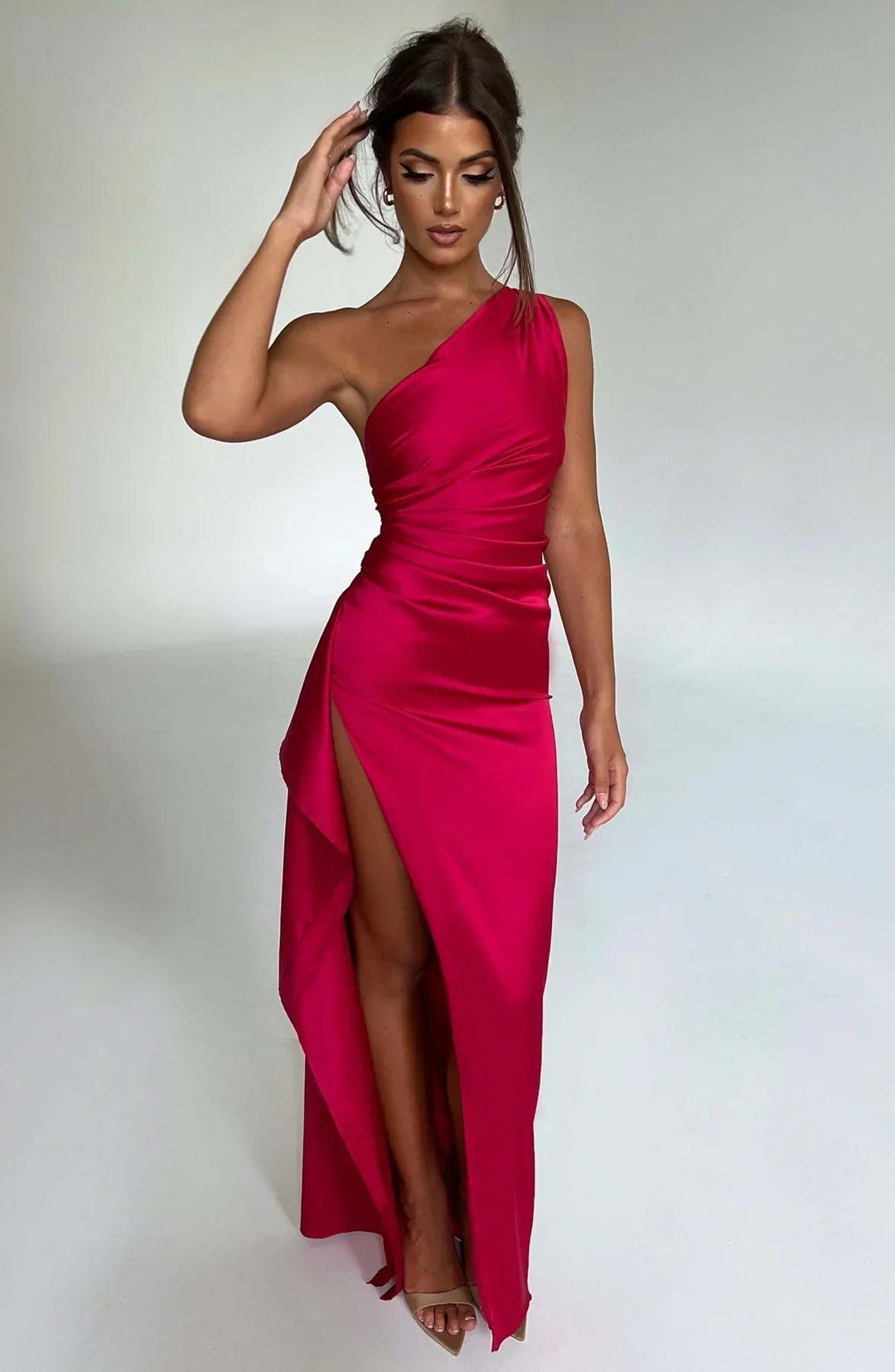Abendkleid Satin Maxi Schlitz | Damen One-Shoulder Festlich | Glamouröses Ballkleid Elegant
