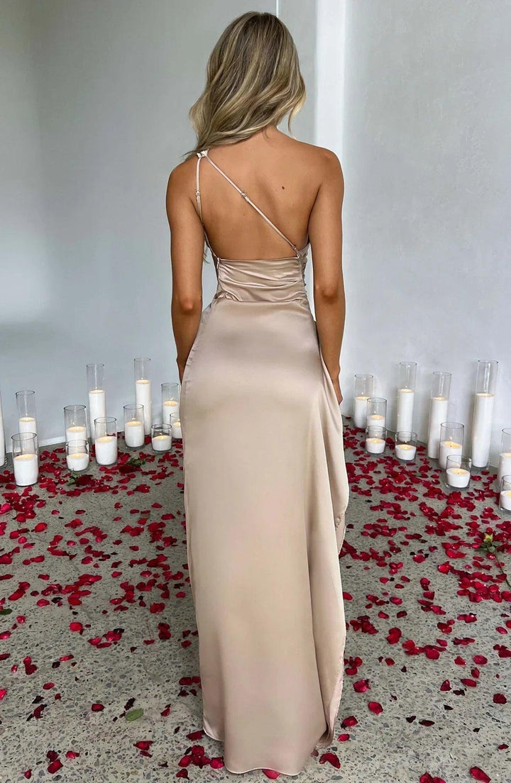 Abendkleid Satin Maxi Schlitz | Damen One-Shoulder Festlich | Glamouröses Ballkleid Elegant