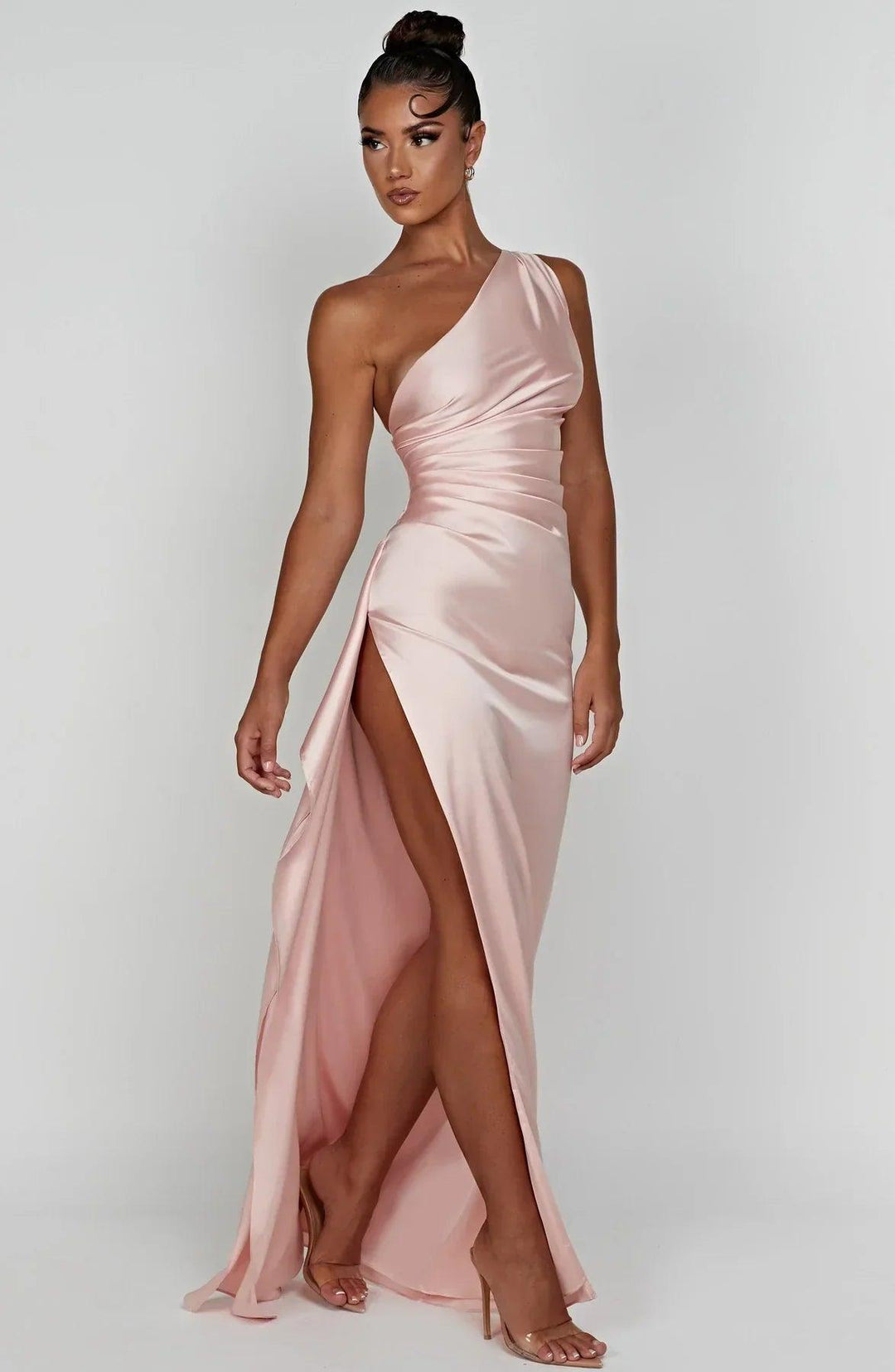 Abendkleid Satin Maxi Schlitz | Damen One-Shoulder Festlich | Glamouröses Ballkleid Elegant