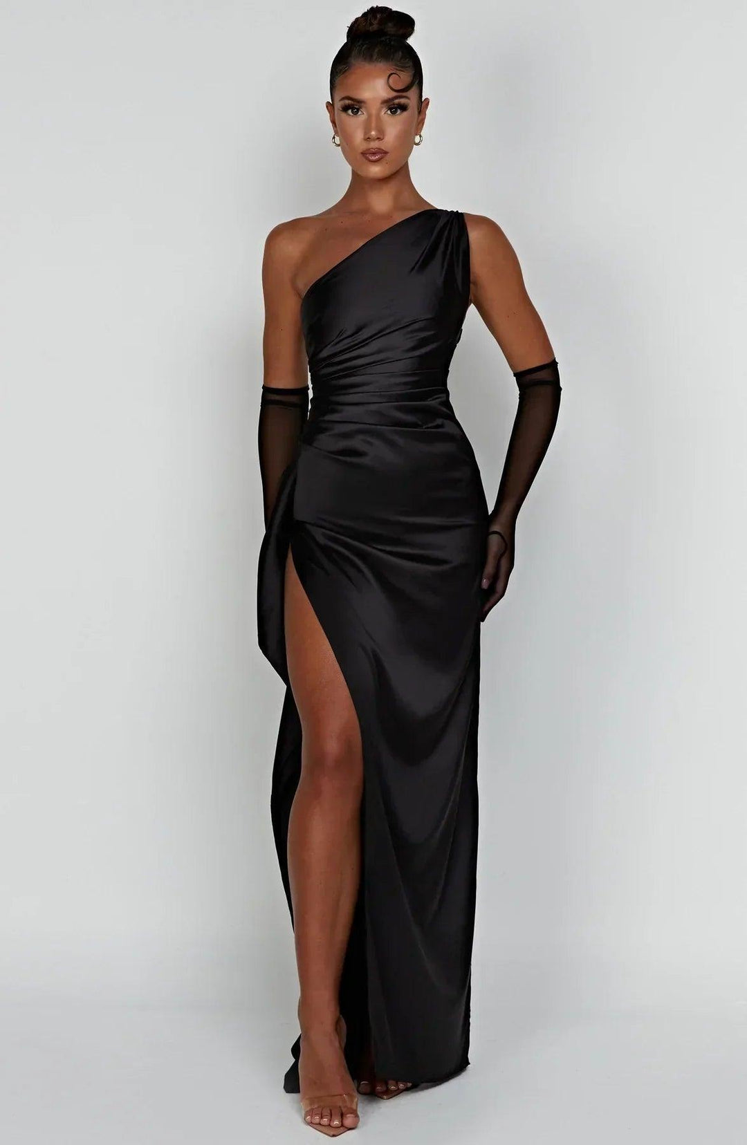 Abendkleid Satin Maxi Schlitz | Damen One-Shoulder Festlich | Glamouröses Ballkleid Elegant