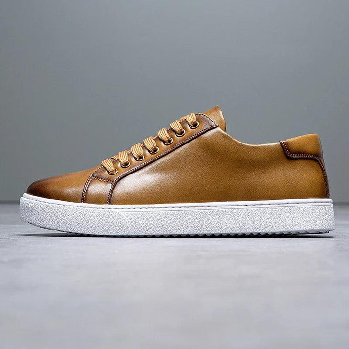 Herren Sneaker Leder Formal | Schnürung Weisse Sohle Smart | Halbschuhe Business Casual