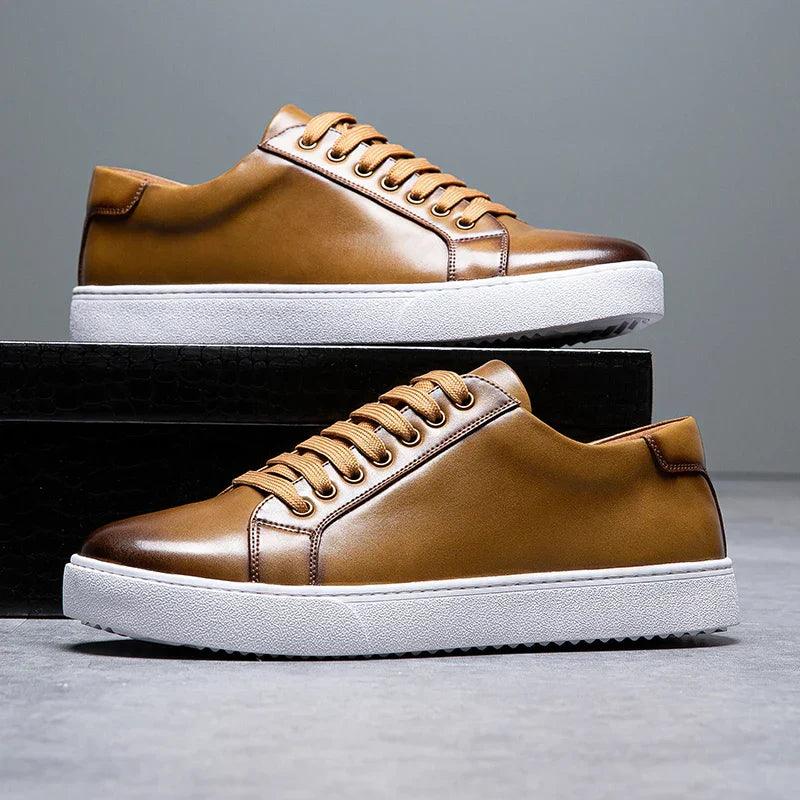 Herren Sneaker Leder Formal | Schnürung Weisse Sohle Smart | Halbschuhe Business Casual