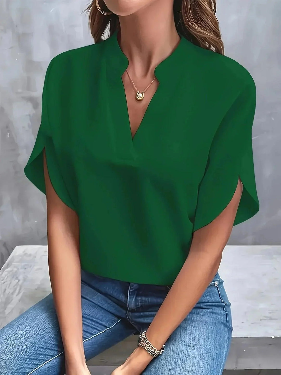 Bluse Damen V-Ausschnitt Kurzarm Elegant | Blusen Damen Sommer Leicht Schmeichelnd | Damenbluse Casual Büro Vielseitig