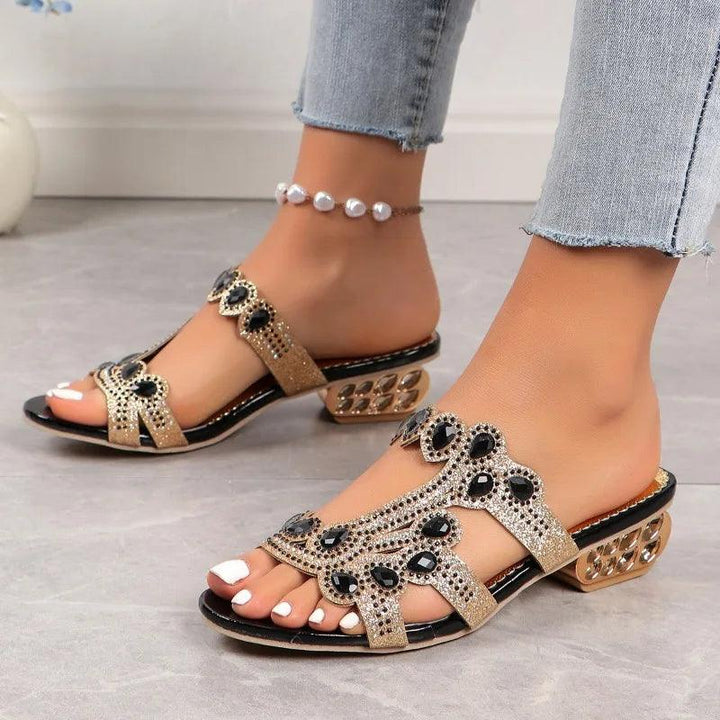 Glitzer Sandalen Damen Gold | Keilabsatz Sandalen Damen Funkelnd | Festliche Sandalen Damen Strass