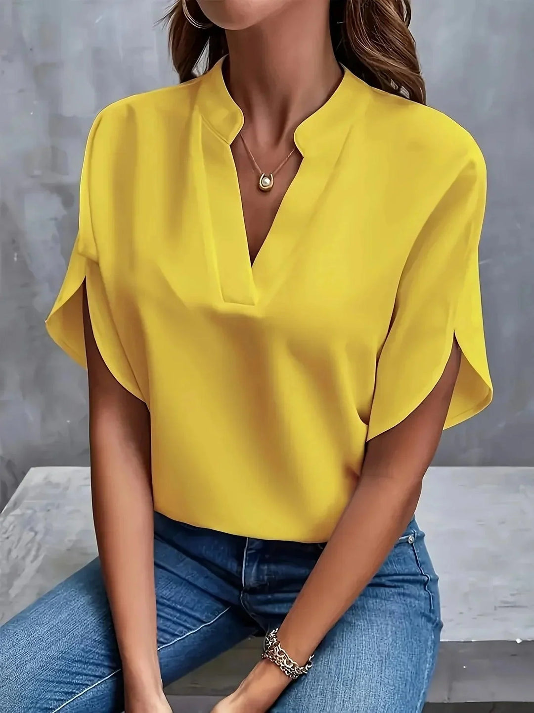 Bluse Damen V-Ausschnitt Kurzarm Elegant | Blusen Damen Sommer Leicht Schmeichelnd | Damenbluse Casual Büro Vielseitig