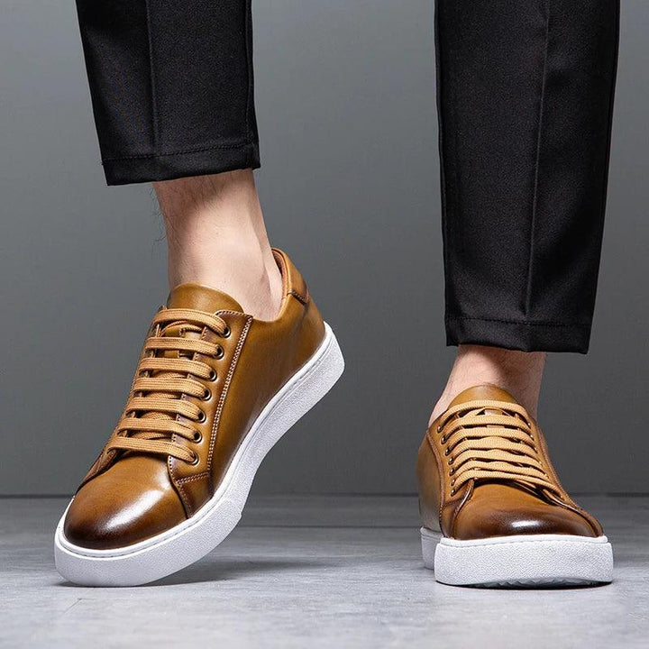 Herren Sneaker Leder Formal | Schnürung Weisse Sohle Smart | Halbschuhe Business Casual