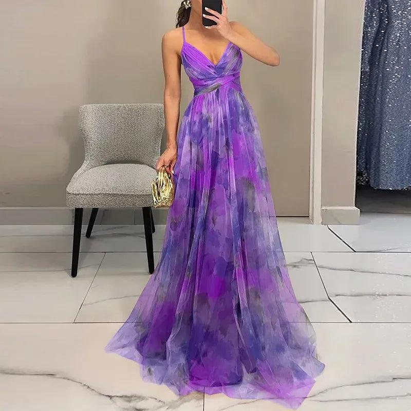 Maxikleid Hochzeitsgast Blumenmuster | Abendkleid Damen Lang Floral | Sommerkleid Damen V-Ausschnitt Maxi