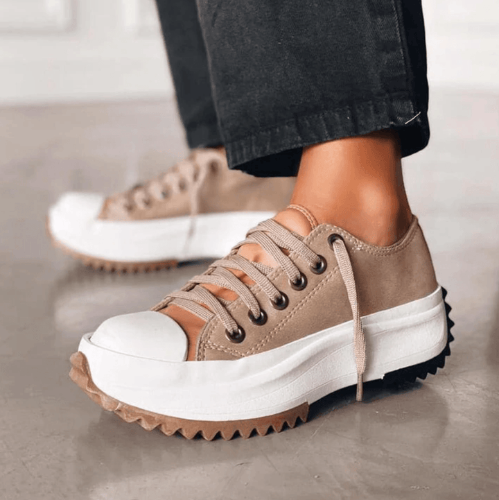 Sneaker Damen Plateau Wildleder | Schnür Sneakers Low-Top | Stilvolle Freizeitschuhe Erhöht