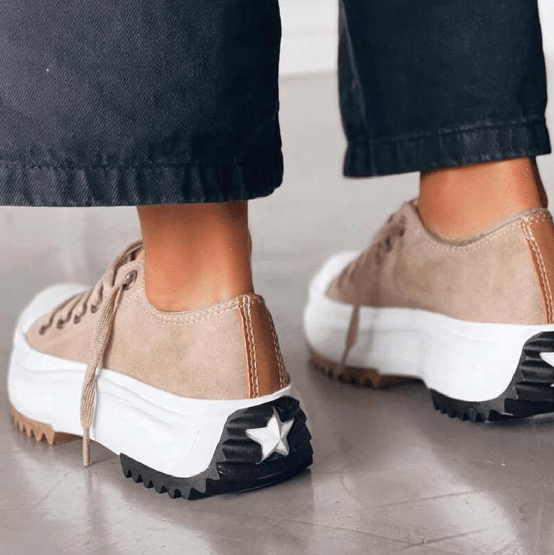 Sneaker Damen Plateau Wildleder | Schnür Sneakers Low-Top | Stilvolle Freizeitschuhe Erhöht