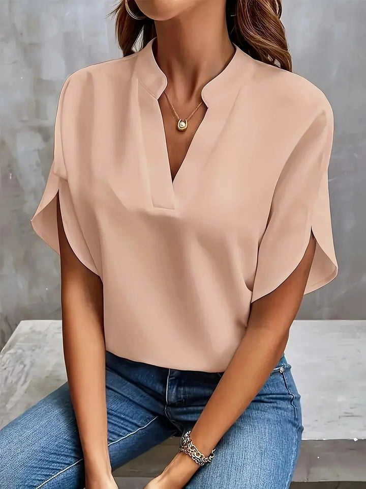 Bluse Damen V-Ausschnitt Kurzarm Elegant | Blusen Damen Sommer Leicht Schmeichelnd | Damenbluse Casual Büro Vielseitig