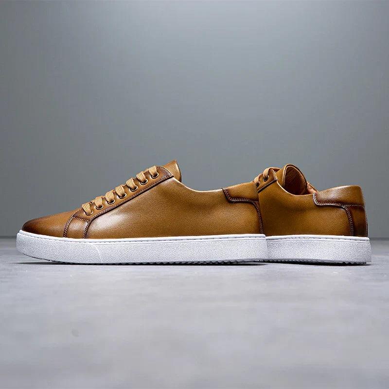 Herren Sneaker Leder Formal | Schnürung Weisse Sohle Smart | Halbschuhe Business Casual