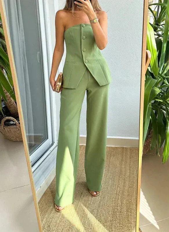 Hosenanzug Damen Modern | Anzug Damen Weitbein Hose | Hochzeitsgast Outfit Damen Trägerlos