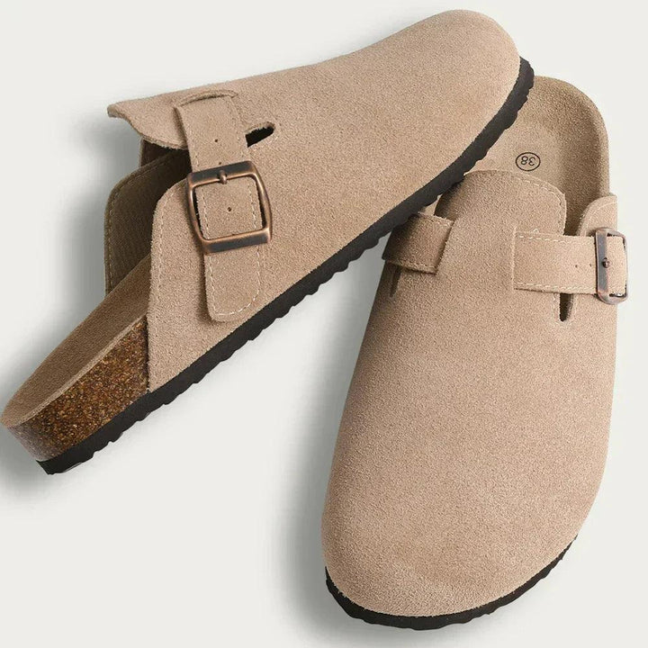 Clogs Herren Wildleder | Pantoletten mit Schnalle | Hausschuhe Herren Bequem