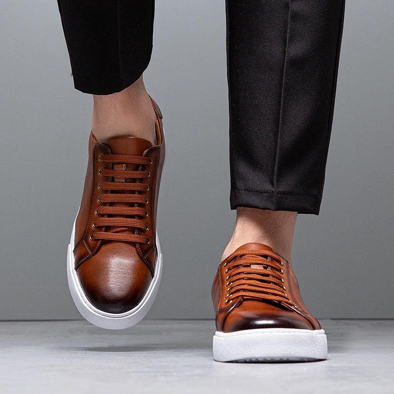 Herren Sneaker Leder Formal | Schnürung Weisse Sohle Smart | Halbschuhe Business Casual