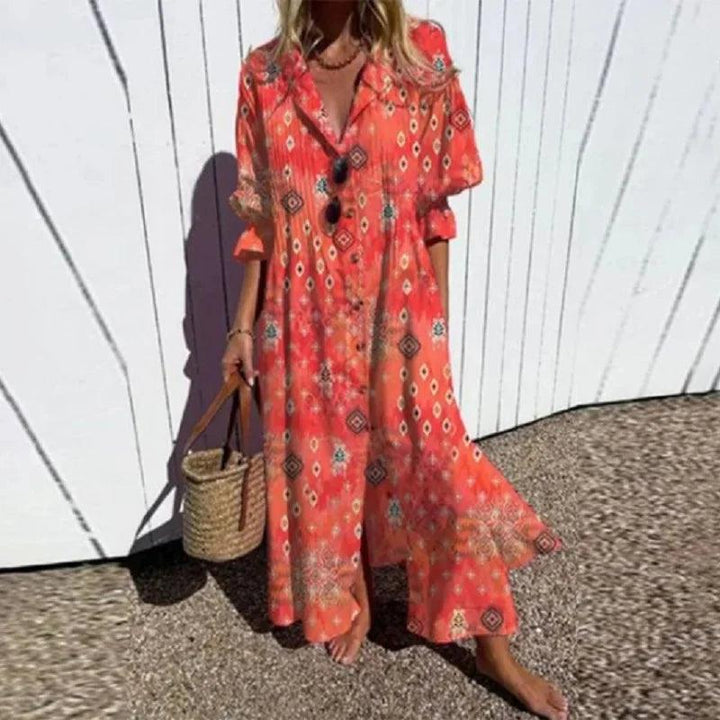 Sommerkleid Damen Blumendruck Boho | Freizeitkleid Damen Fliessend Sommer | Damen Strandkleid Leicht Bunt